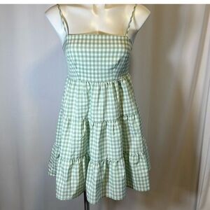 Gingham 3 Tiered Sundress in Sage Green